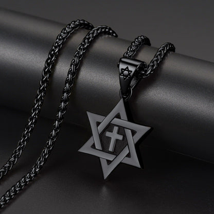 Jewish Star of David With Cross Necklace for
