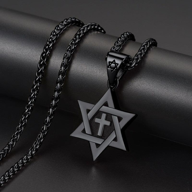 Jewish Star of David With Cross Necklace for