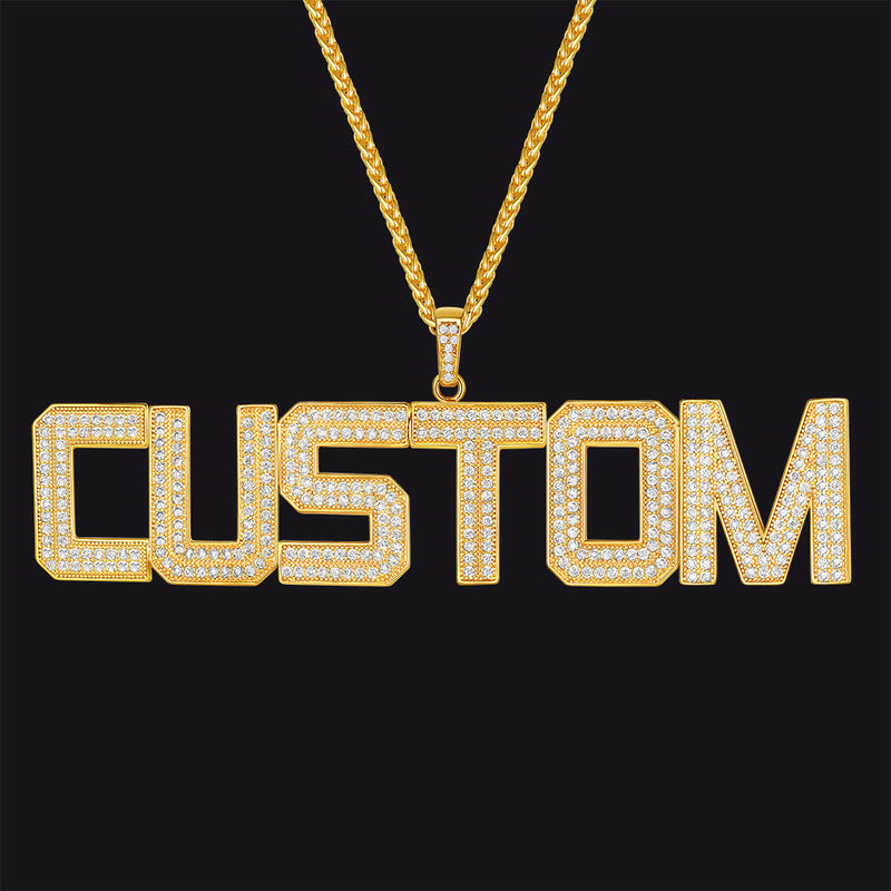 Custom Name Letter Pendant Necklace With Cz Stones for