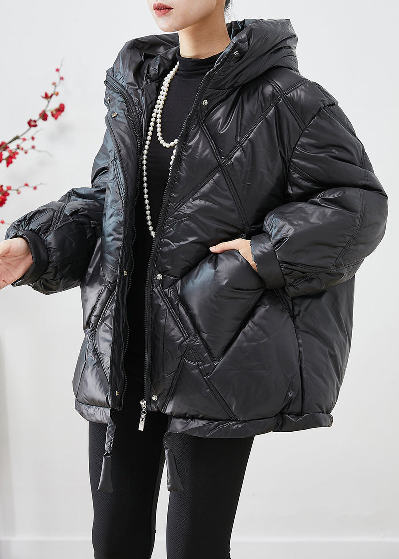 Black Oversized Drawstring Fine Cotton Filled Witner Jacket