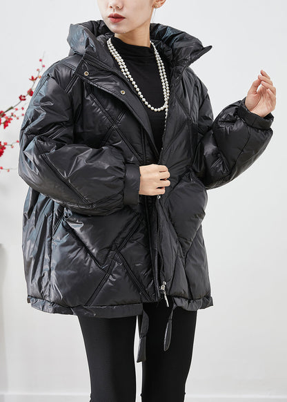 Black Oversized Drawstring Fine Cotton Filled Witner Jacket