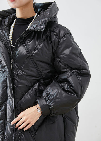 Black Oversized Drawstring Fine Cotton Filled Witner Jacket