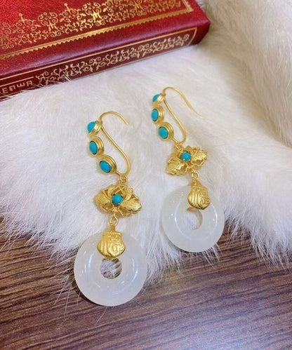 Blue Sterling Silver Overgild Inlaid Pearl Turquoise Drop Earrings Tw1039