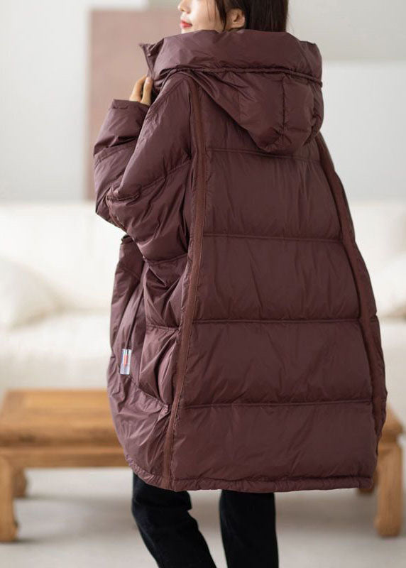 Chocolate Hooded Oversized Drawstring Thick Canada Goose Jacket Batwing Sleeve