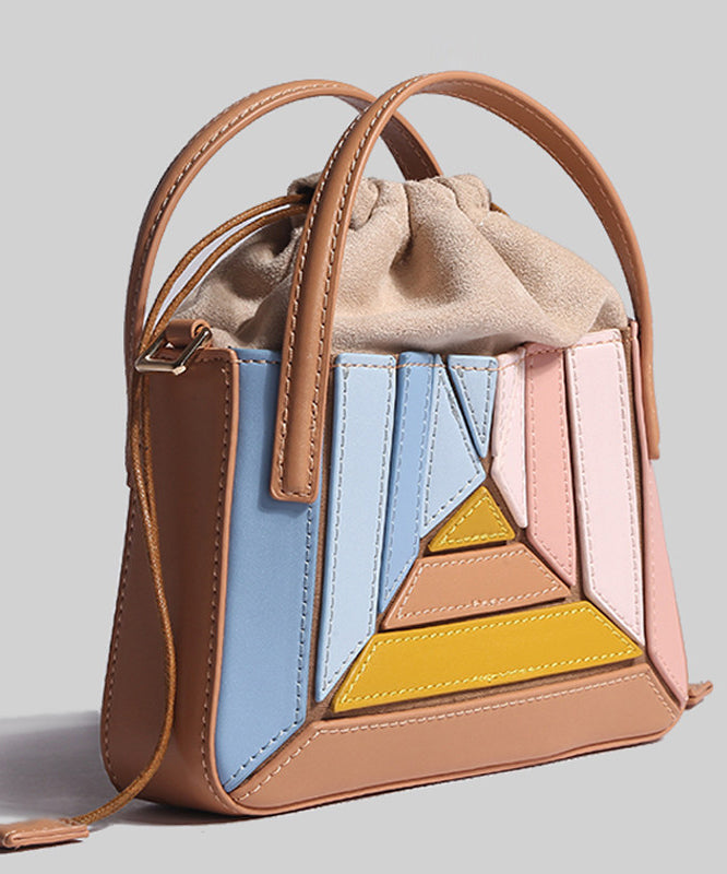 Colorblock Striped Drawstring Faux Leather Versatile Crossbody Bag