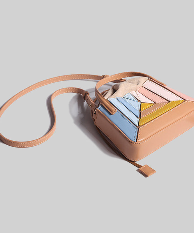 Colorblock Striped Drawstring Faux Leather Versatile Crossbody Bag