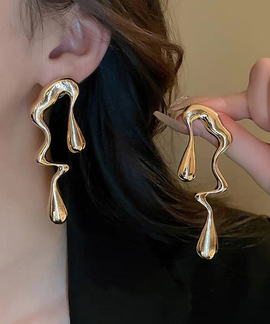 Gold Alloy Asymmetrical Hoop Earrings