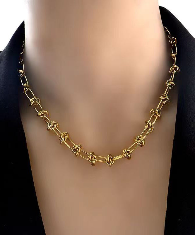 Gold Stainless Steel Alloy Chain Lariat Necklace