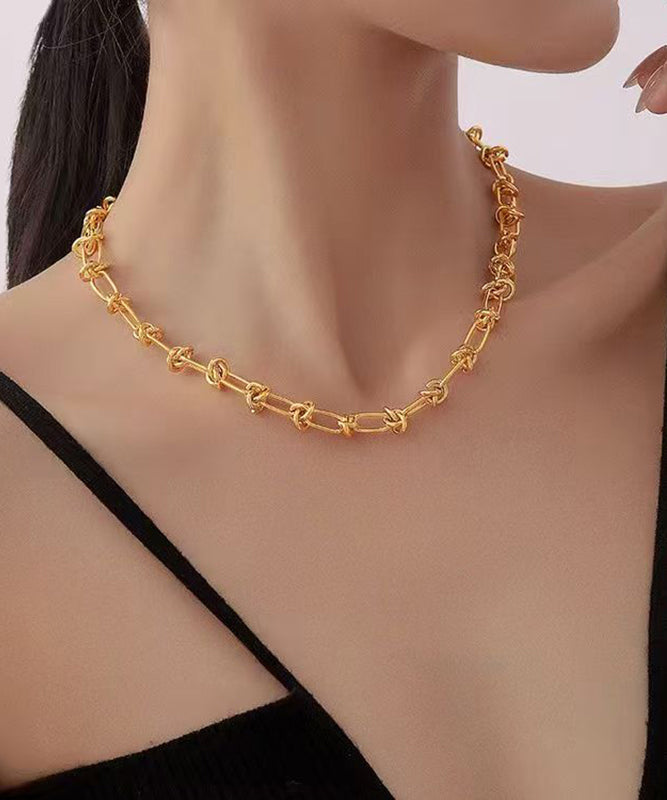 Gold Stainless Steel Alloy Chain Lariat Necklace
