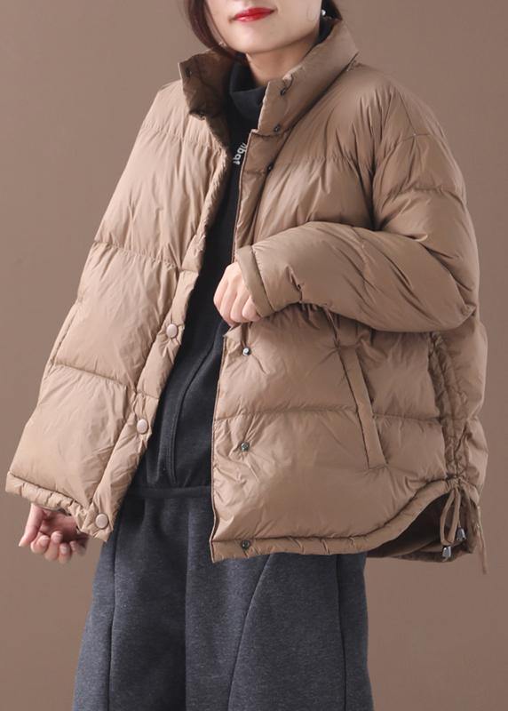 Chocolate Goose Down Coat Down Jacket Stand Collar Drawstring New Overcoat