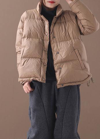 Chocolate Goose Down Coat Down Jacket Stand Collar Drawstring New Overcoat