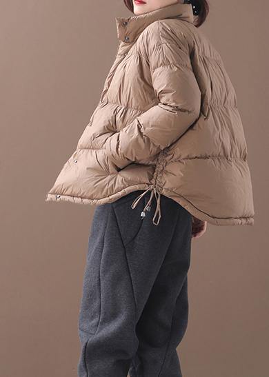Chocolate Goose Down Coat Down Jacket Stand Collar Drawstring New Overcoat