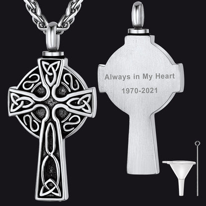 Custom Celtic Cross Urn Necklace for Ashes Cremation Jewelry