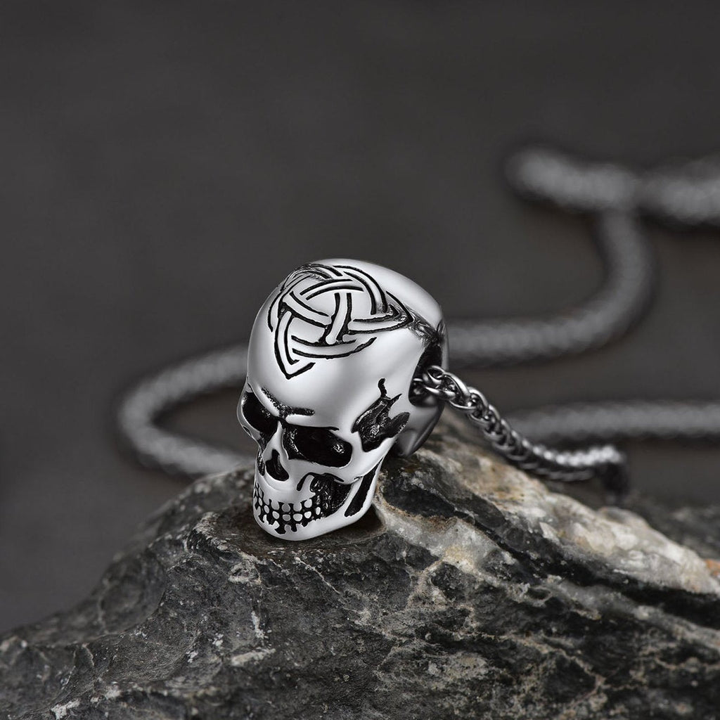 Gothic Celtic Skull Pendant Necklace for