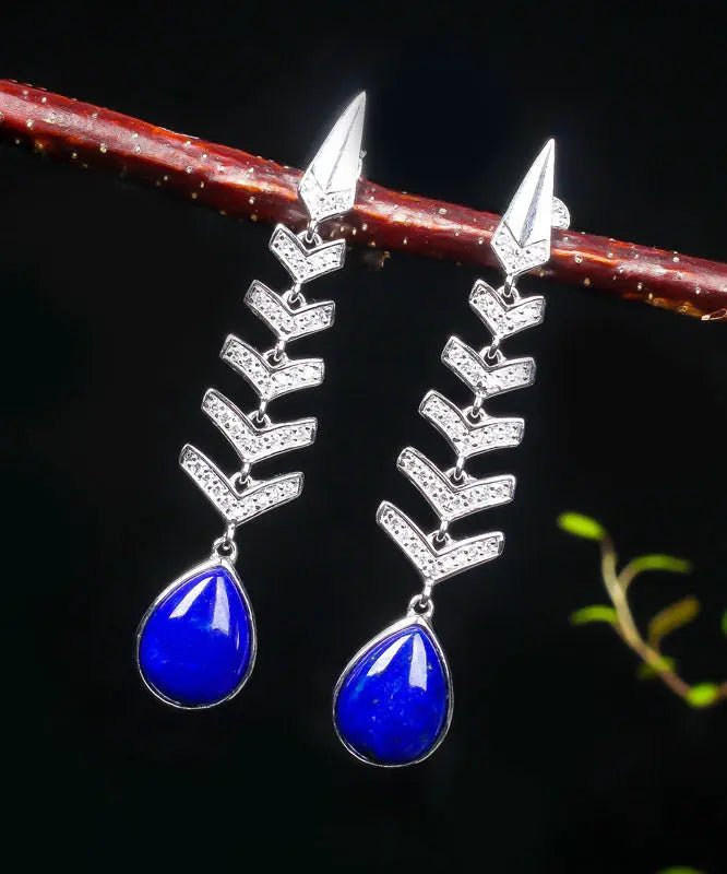 Sterling Silver Inlaid Gem Stone Zircon Drop Earrings