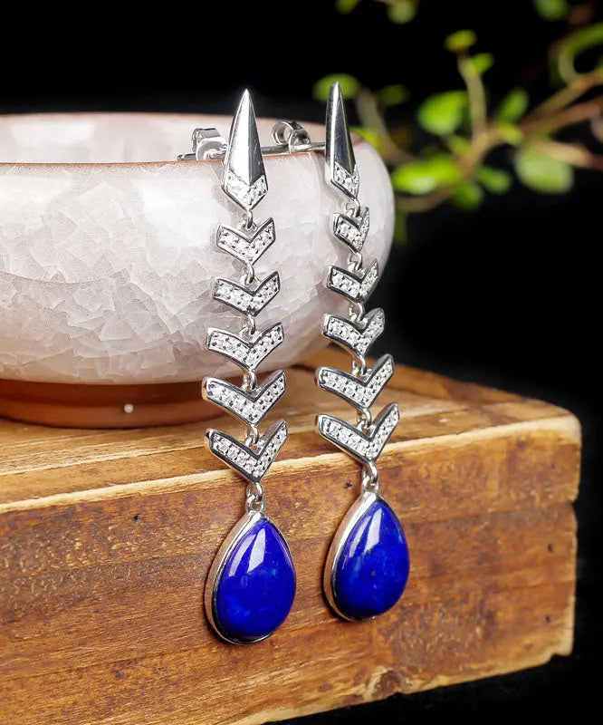Sterling Silver Inlaid Gem Stone Zircon Drop Earrings