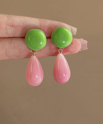 Colorblock Sterling Silver Overgild Alloy Resin Drop Earrings Gh1089