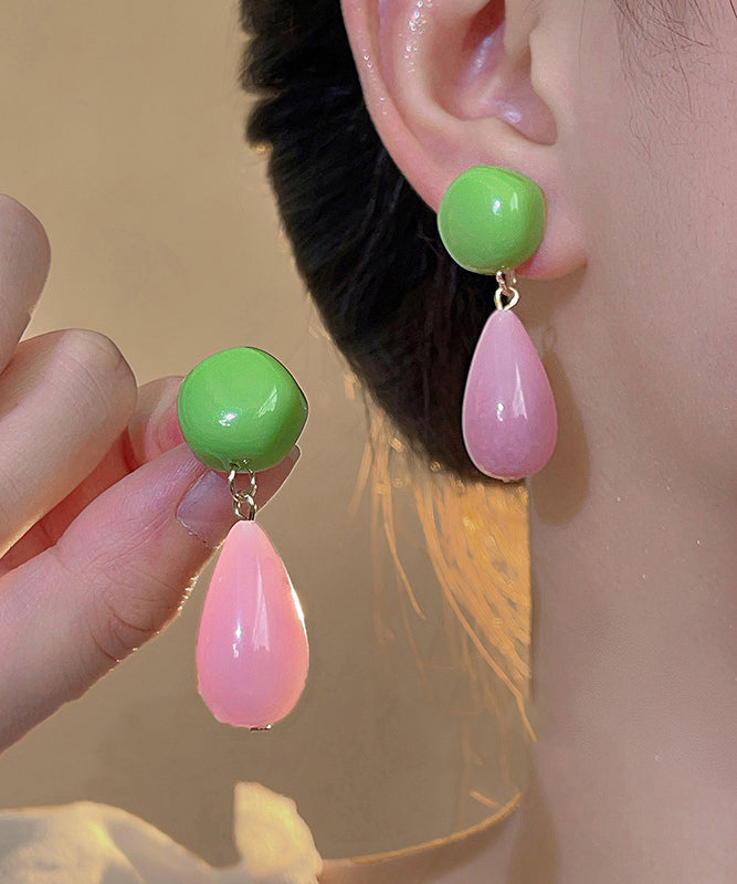 Colorblock Sterling Silver Overgild Alloy Resin Drop Earrings Gh1089