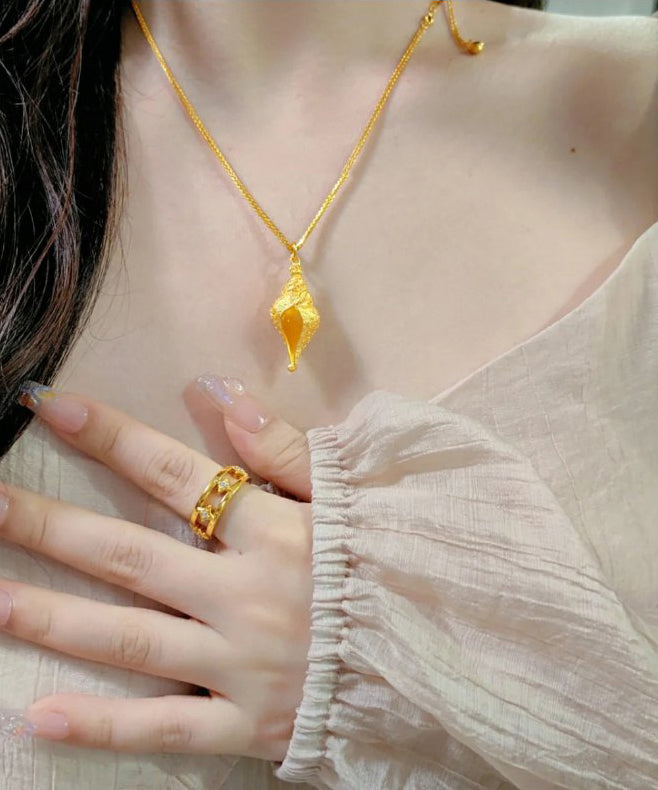 Gold Sterling Silver Overgild Conch Pendant Necklace