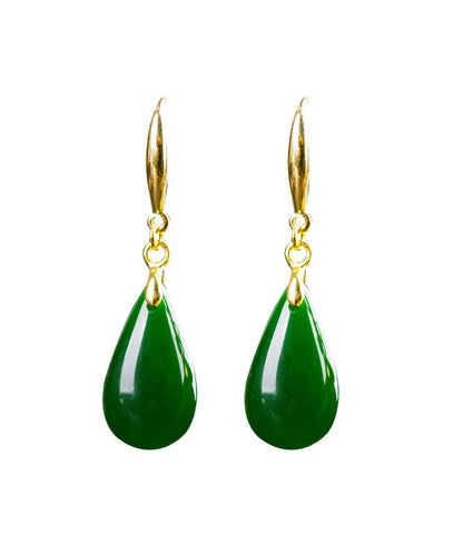 Green Sterling Silver Overgild Jade Water Drops Drop Earrings