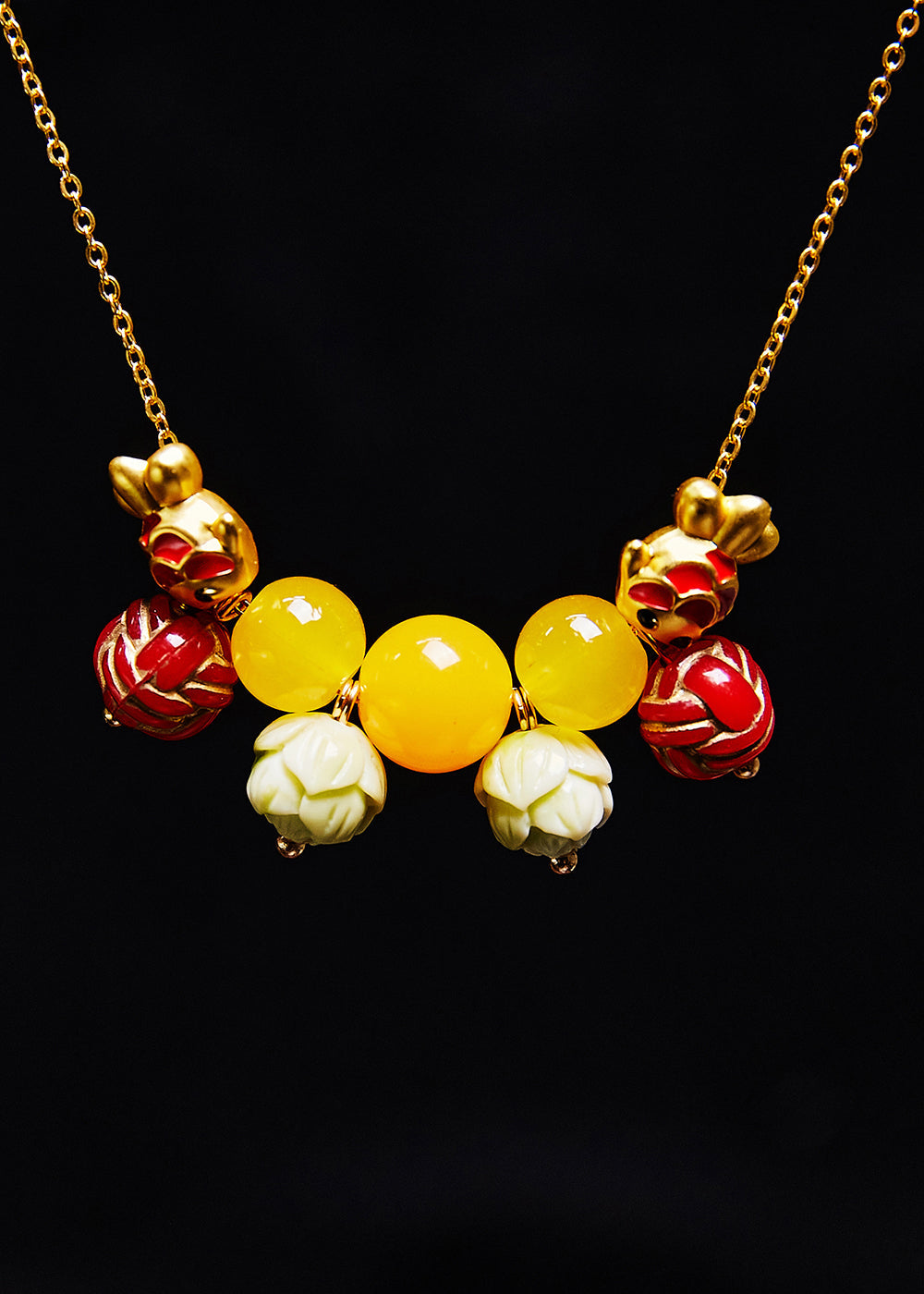 Lotus Bead Goldfish Beeswax Pendant Necklace