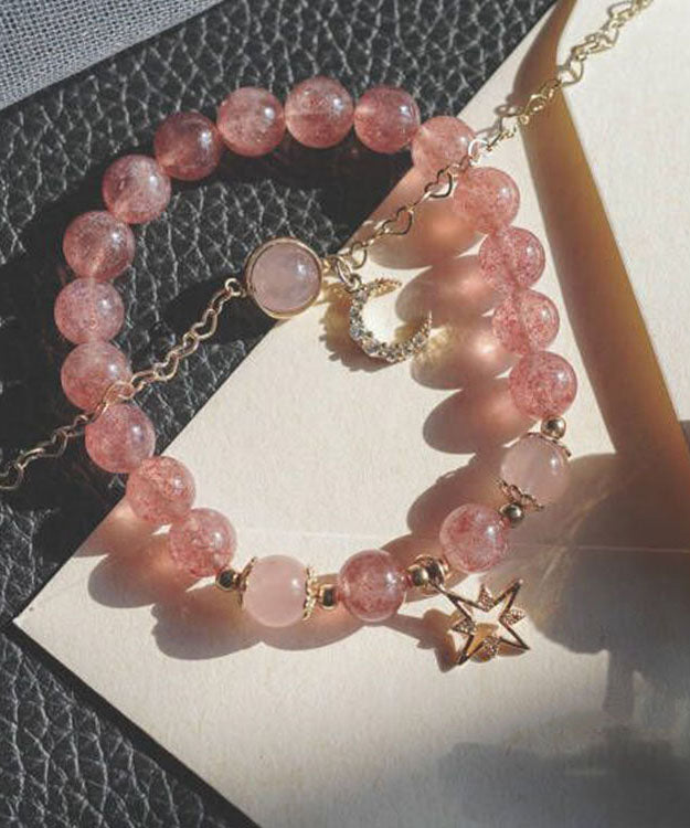 Pink 14k Gold Strawberry Crystal Zircon Star Moon Bracelet