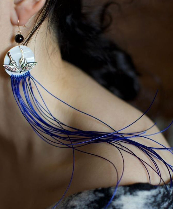 Purple Alloy Agate Shell Butterfly Tassel Drop Earrings