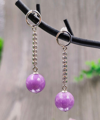 Purple Sterling Silver Inlaid Gem Stone Zircon Drop Earrings