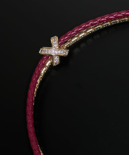Red Leather Copper Alloy Zircon Bracelet