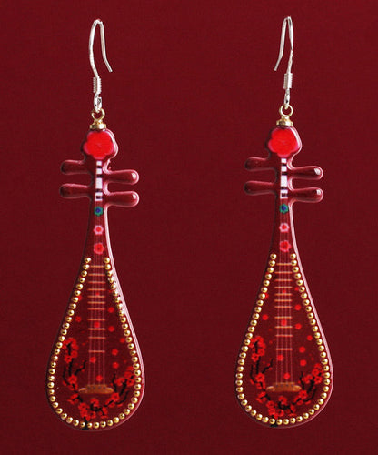 Red Sterling Silver Pipa Drop Earrings