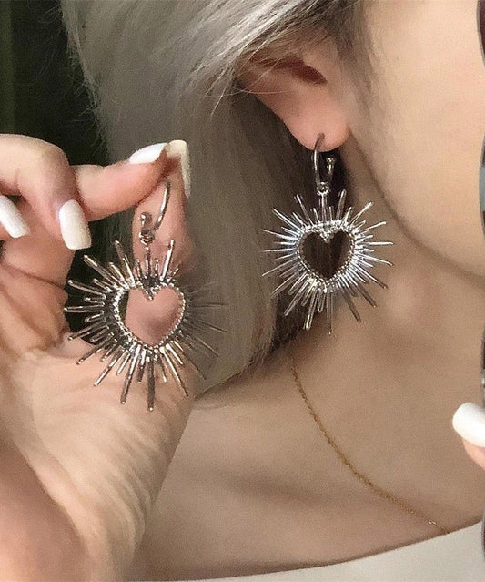 Silk Alloy Hollow Out Love Hoop Earrings