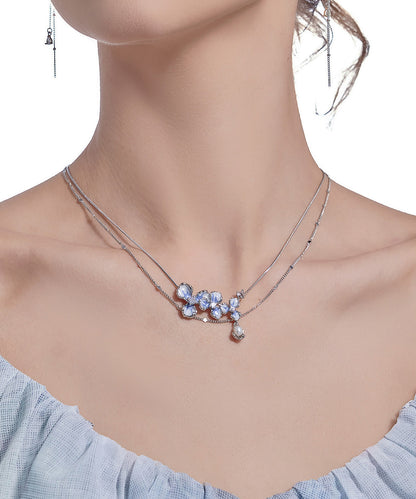 Silk Copper Alloy Zircon Pendant Necklace