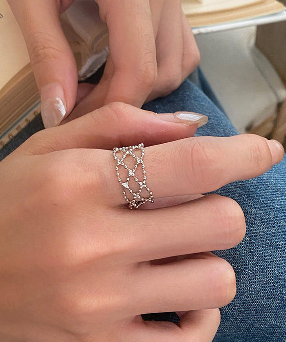 Silk Hollow Out Tassels Adjustable Silver Rings