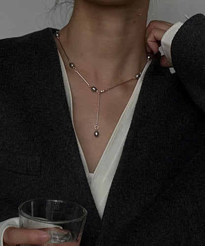 Silk Stainless Steel Pearl Lariat Necklace