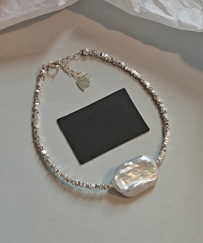 Silver Asymmetric Pearl Adjustable Two Piece Set Pendant Necklace
