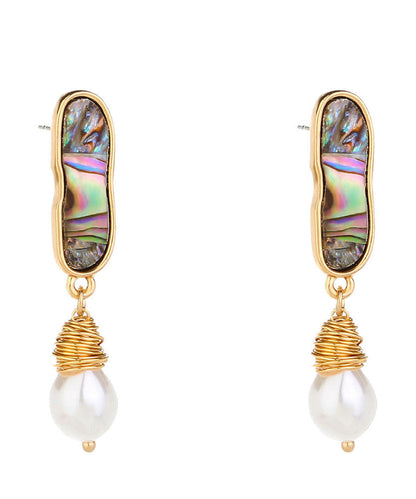 Sterling Silver Inlaid Jade Abalone Shell Drop Earrings