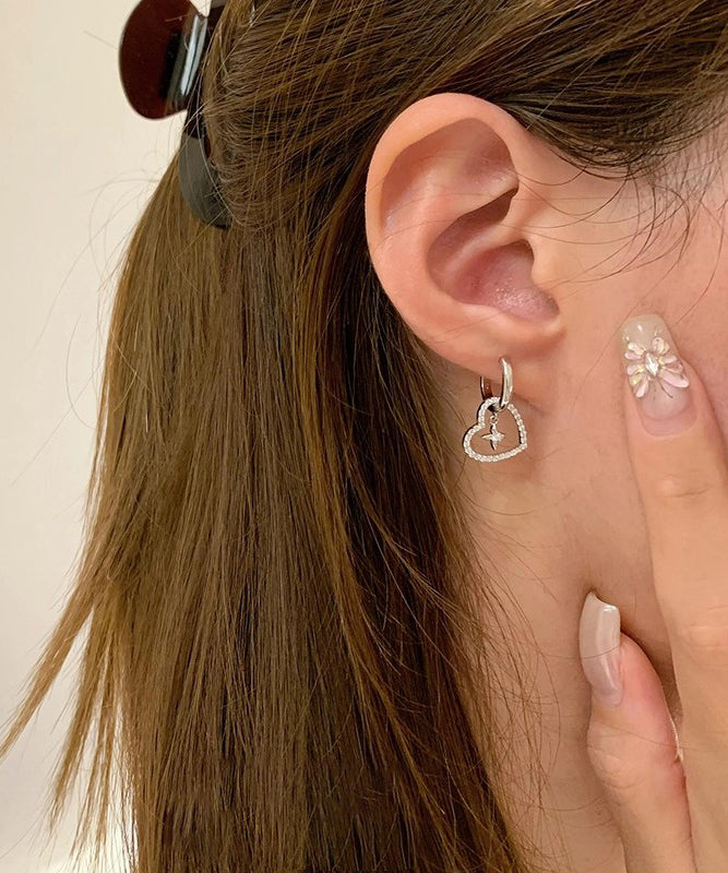 White Alloy Zircon Hollow Out Love Cross Hoop Earrings