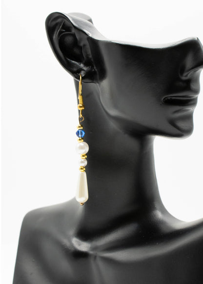 White Pearl Asymmetrical Design Drop Earrings