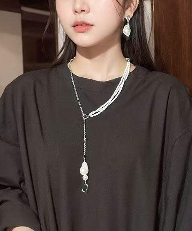 White Stainless Steel Pearl Chain Gratuated Bead Necklace