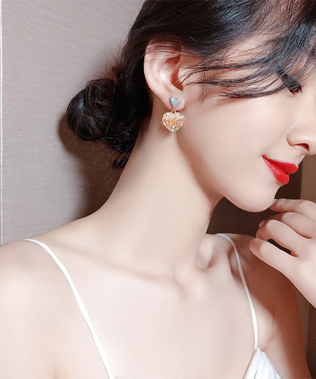 White Sterling Silver Alloy Crystal Glaze Love Drop Earrings