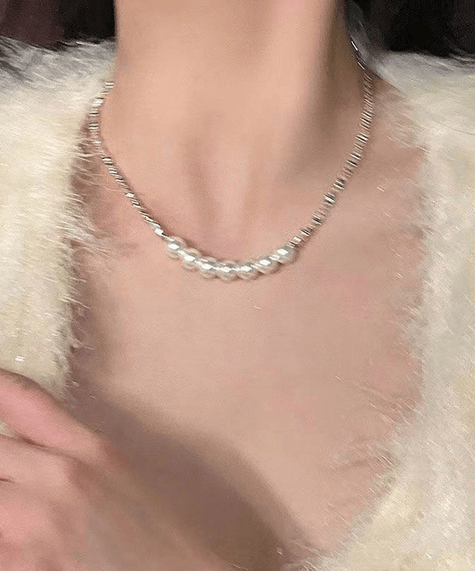 White Sterling Silver Pearl Broken Silver Princess Necklace