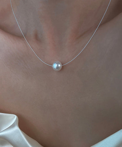 White Sterling Silver Pearl Double Layered Two Piece Set Pendant Necklace