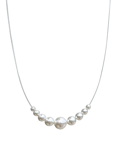 White Sterling Silver Pearl Double Layered Two Piece Set Pendant Necklace