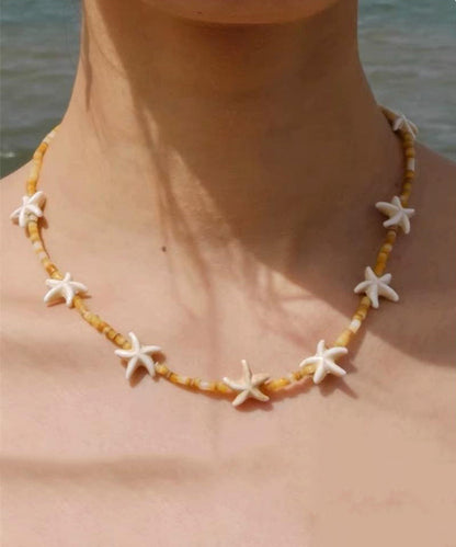 Yellow Sterling Silver Alloy Beading Five Pointed Star Gratuated Bead Necklace Ab1094