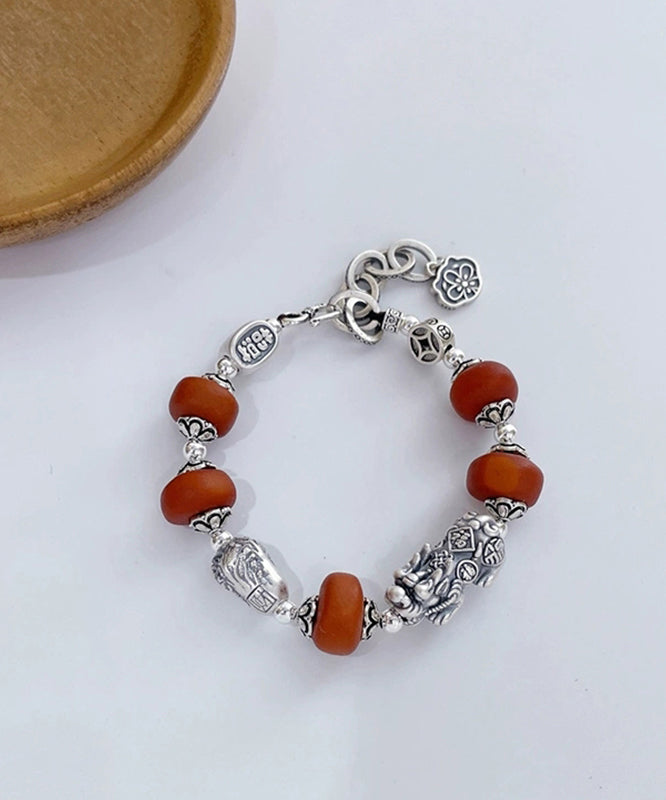 Chinese Style 999 Pure Silver Amber a Mythical Wild Animal Charm Bracelet