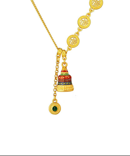 Chinese Style Gold Ancient Gold Crystal Enamel Lariat Necklace Yi031