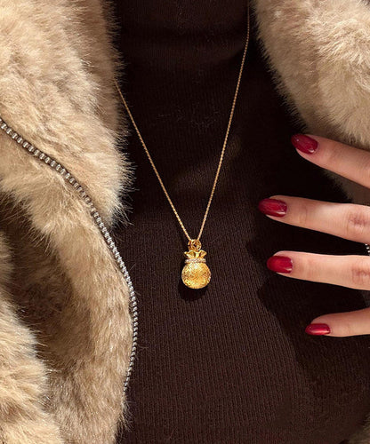 Chinese Style Gold Copper Overgild Zircon Lucky Bag Pendant Necklace