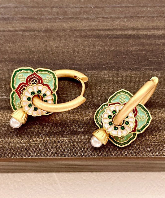 Chinese Style Rainbow Copper Overgild Dripping Glaze Hoop Earrings