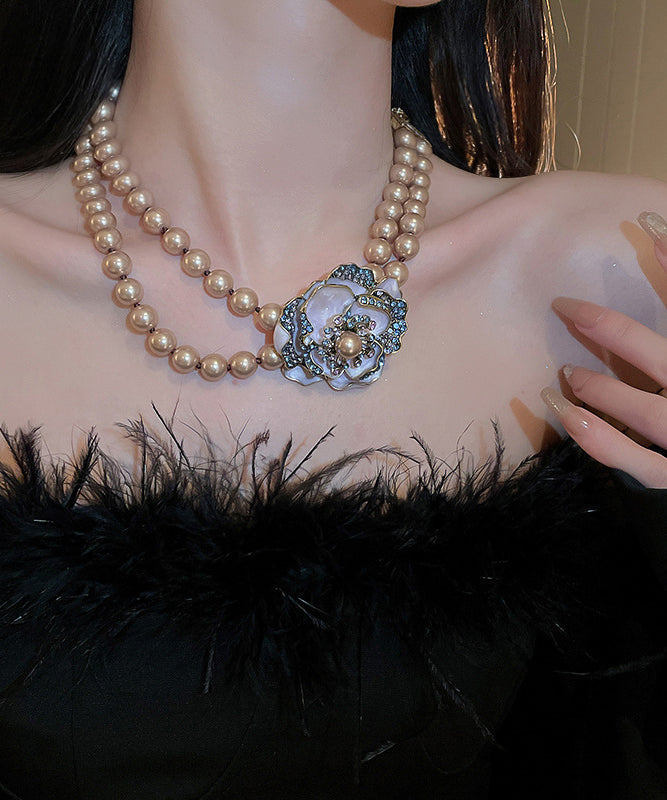 Classy Champagne Alloy Zircon Pearl Gratuated Bead Necklace Ra039