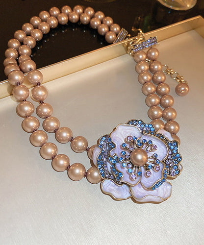 Classy Champagne Alloy Zircon Pearl Gratuated Bead Necklace Ra039